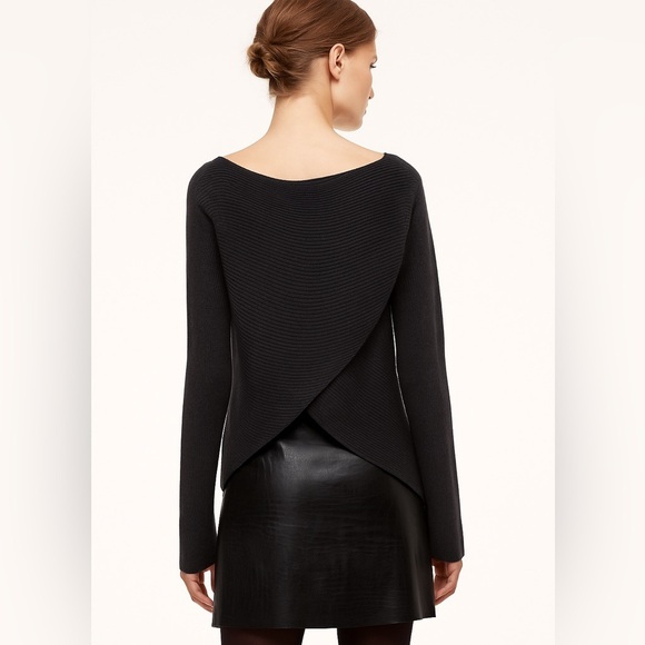 Aritzia Tops - Aritzia Babaton Kitano Ribbed Sweater Gray Wool Blend Cross Back Size M